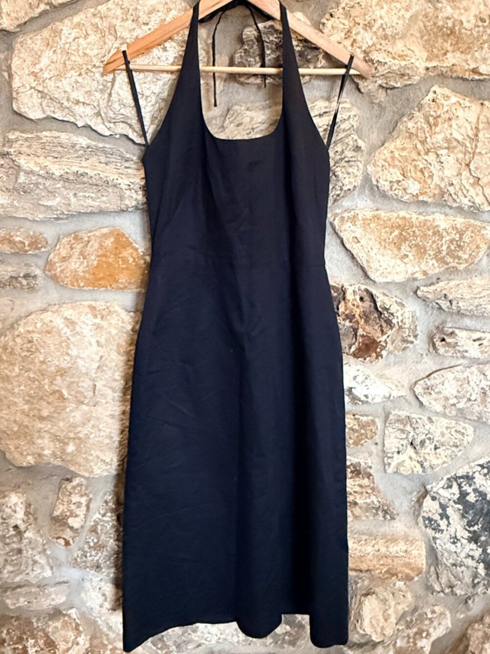 Airy Lighweight Midi Summer Tie Neck Halter Dress Black Cotton sz 4